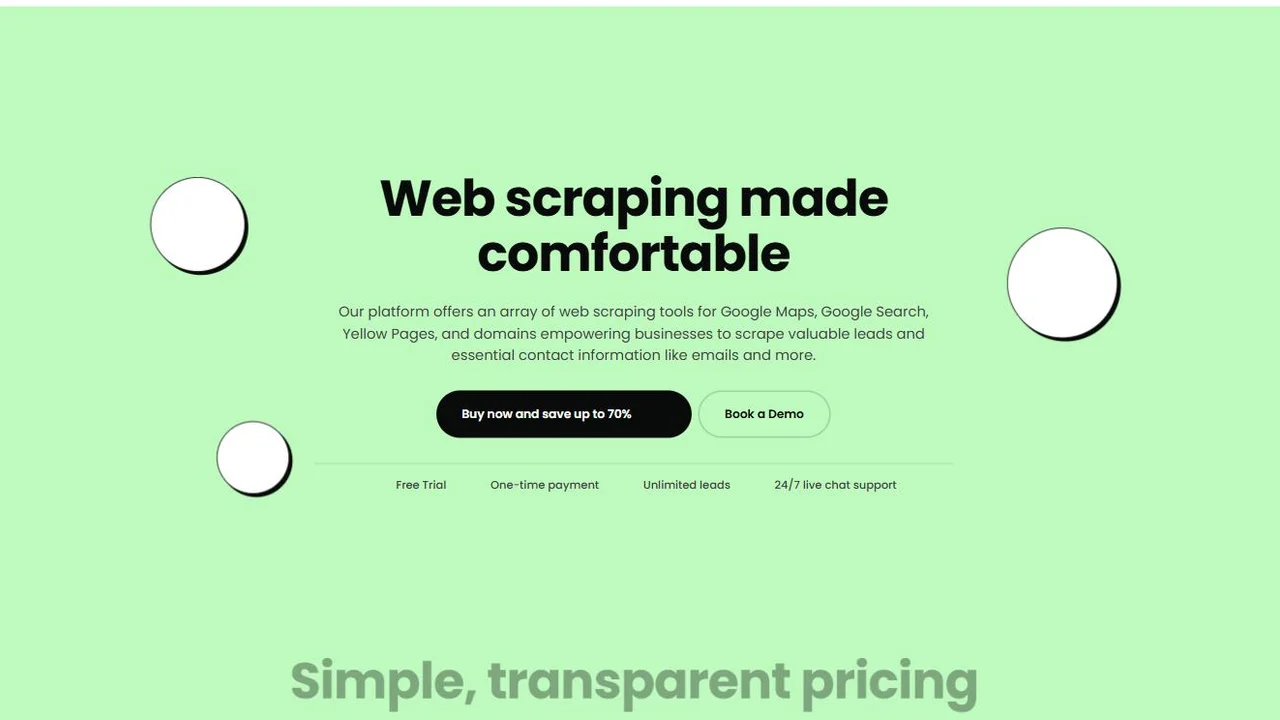 Leads Sniper homepage showing its Google Maps and Yellow Pages scraping tools