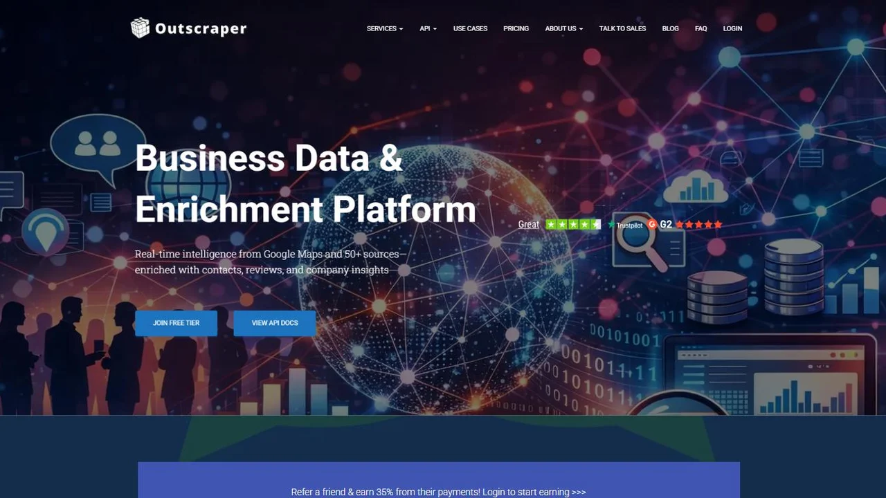Outscraper homepage showing its business data and enrichment platform