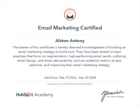 Email Marketing certificate by HubSpot Academy