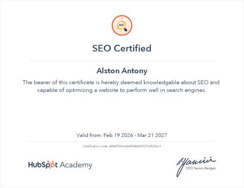 SEO certificate by HubSpot Academy