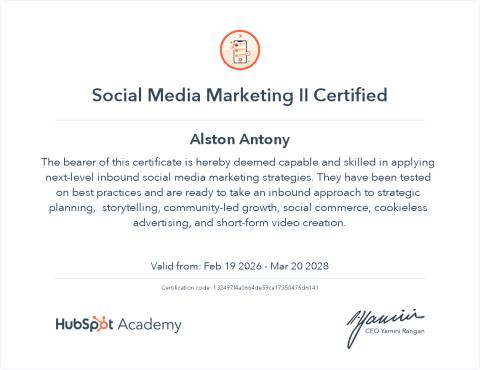 Social Media Marketing II certificate by HubSpot Academy