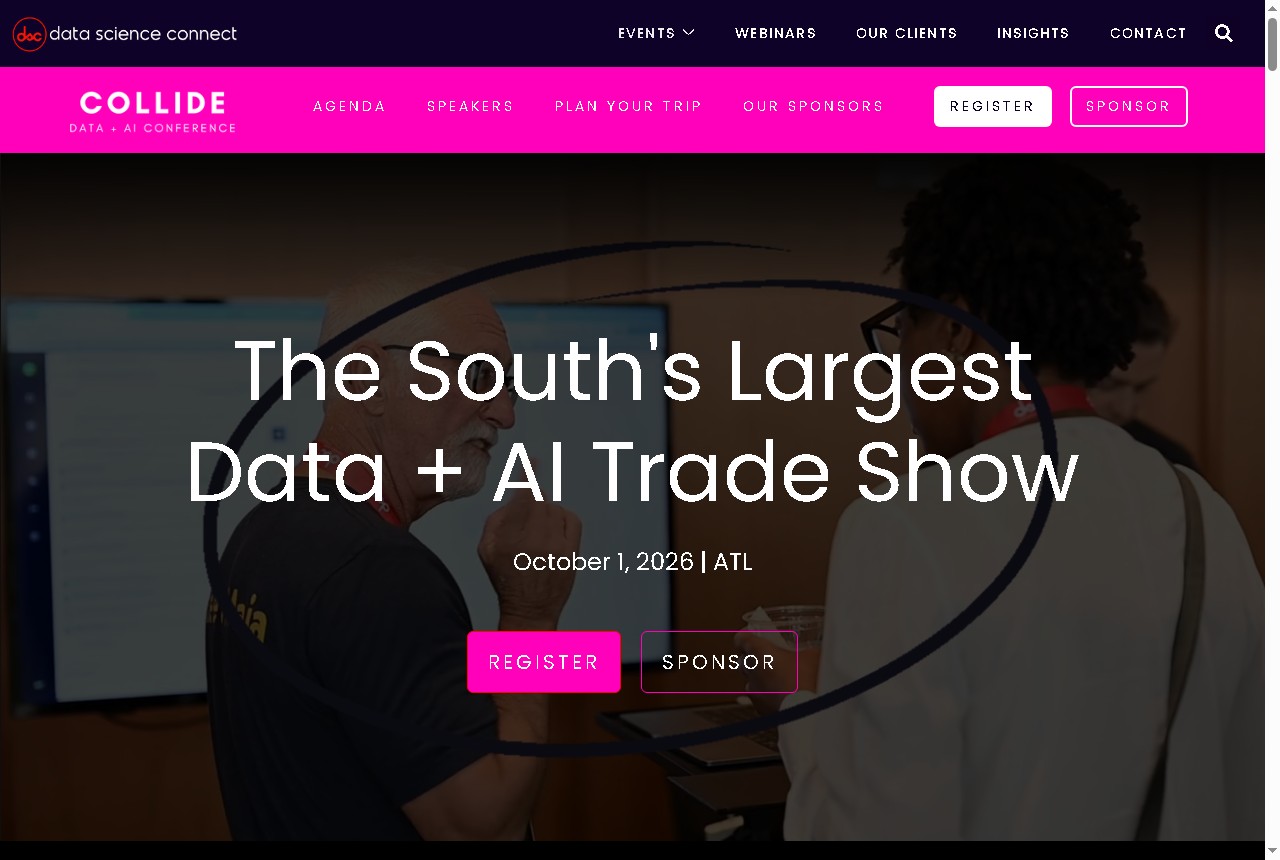 COLLIDE Data + AI Conference 2026 homepage banner, the South's largest data and AI trade show in Atlanta on October 1