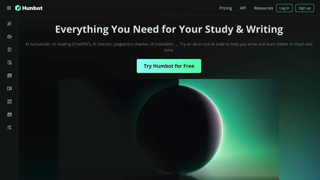 Humbot AI homepage with humanizer input and mode selection