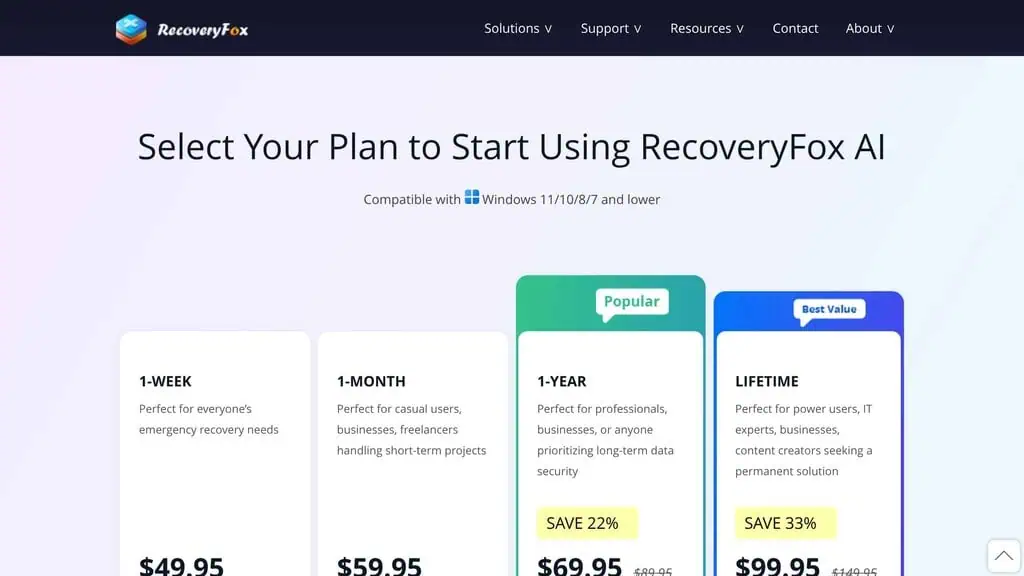 RecoveryFox AI pricing plans with lifetime deal option