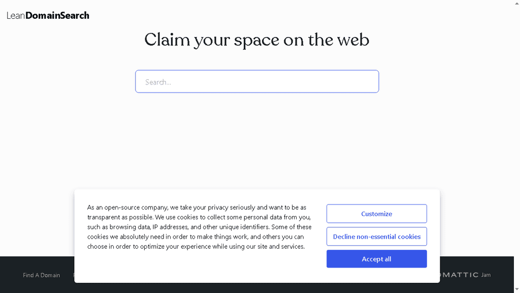 Lean Domain Search keyword-based domain availability tool with simple input form