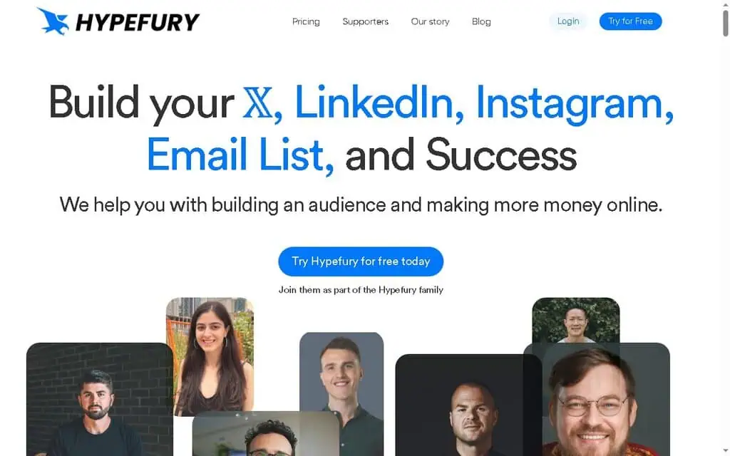 Hypefury homepage showing X growth and social media scheduling automation