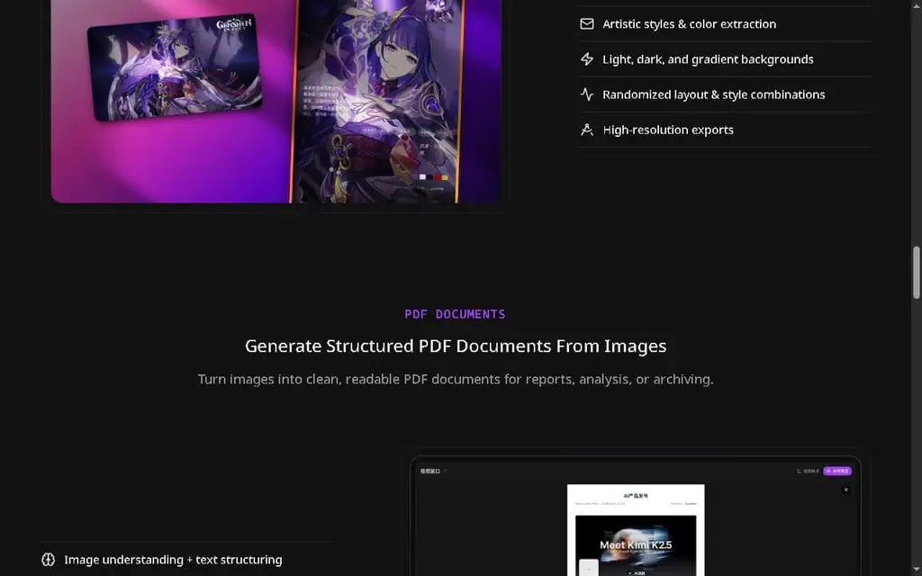 PicMagix generating a structured PDF document from an image