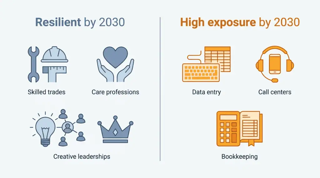 Comparison graphic of safe jobs versus at-risk jobs by 2030