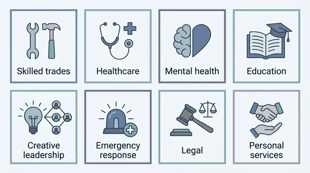 Infographic of AI-proof job categories with icons