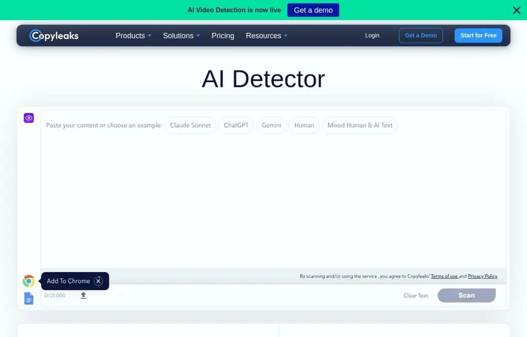 Copyleaks AI detector homepage screenshot