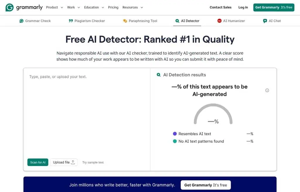 Grammarly AI Detector AI detector homepage screenshot