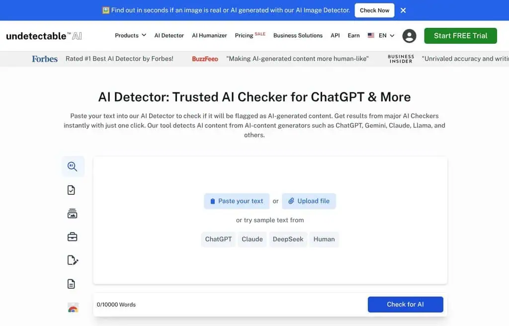 Undetectable AI AI detector homepage screenshot