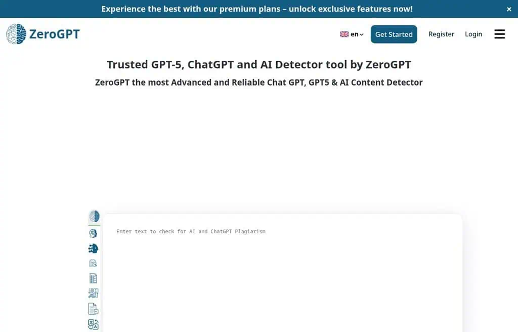 ZeroGPT AI detector homepage screenshot