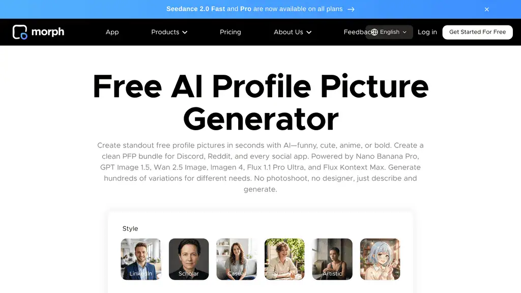 Morph Studio free AI profile picture generator