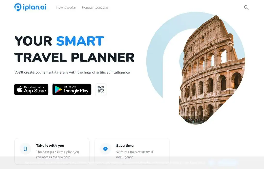 iPlan.ai AI travel planner homepage screenshot