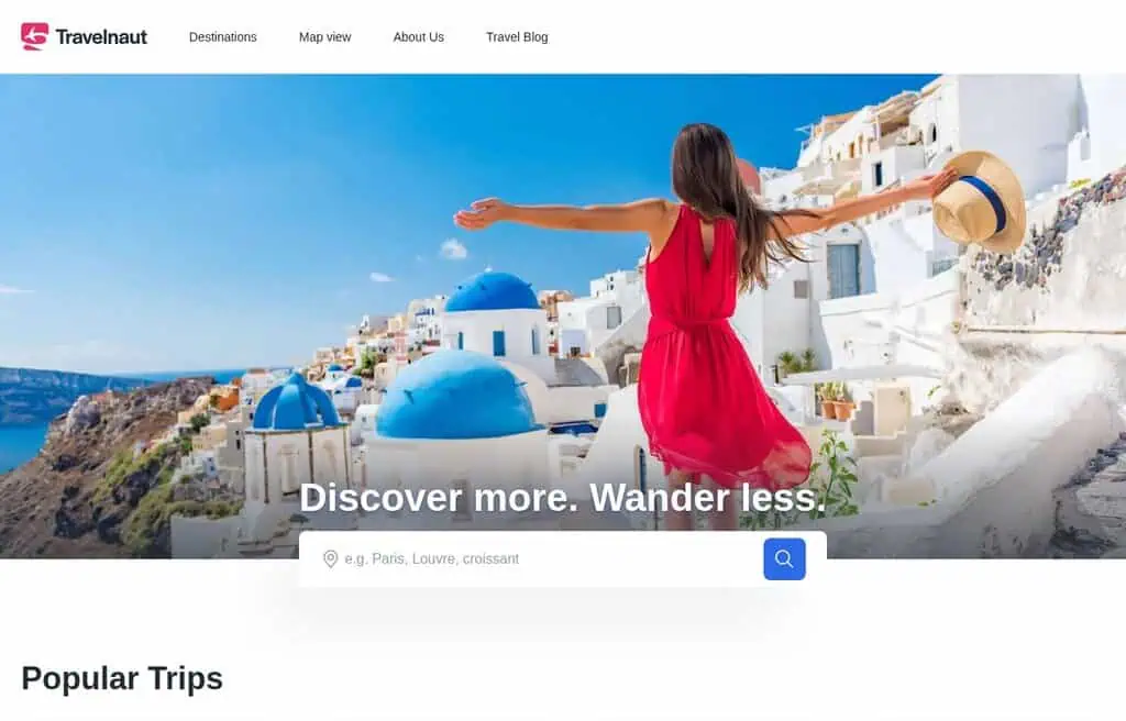 Travelnaut AI travel planner homepage screenshot