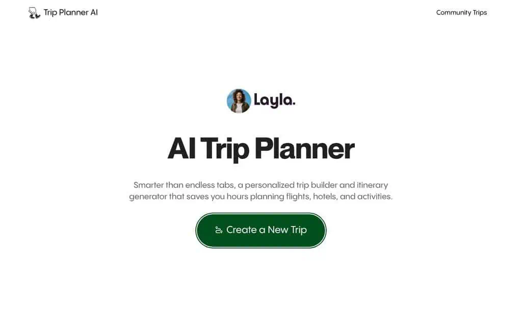Trip Planner AI AI travel planner homepage screenshot