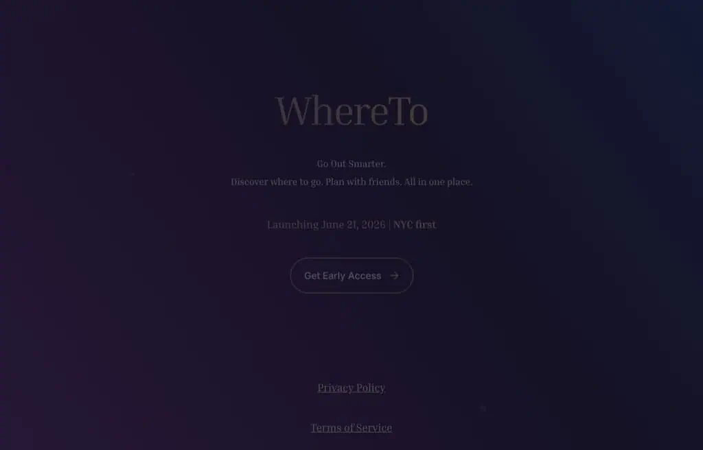 Where To AI travel planner homepage screenshot