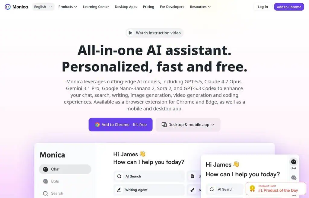 Monica AI writer assistant working inside the browser