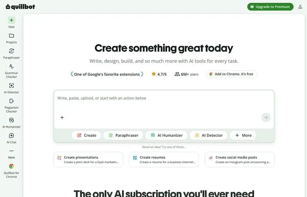 QuillBot free AI writer and paraphrasing tool generating content