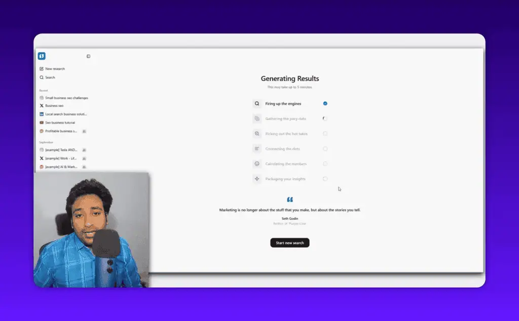 BuzzAbout generating research results with progress indicator