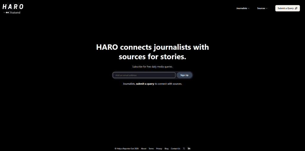 HARO Connectively showing journalist query categories for link building outreach