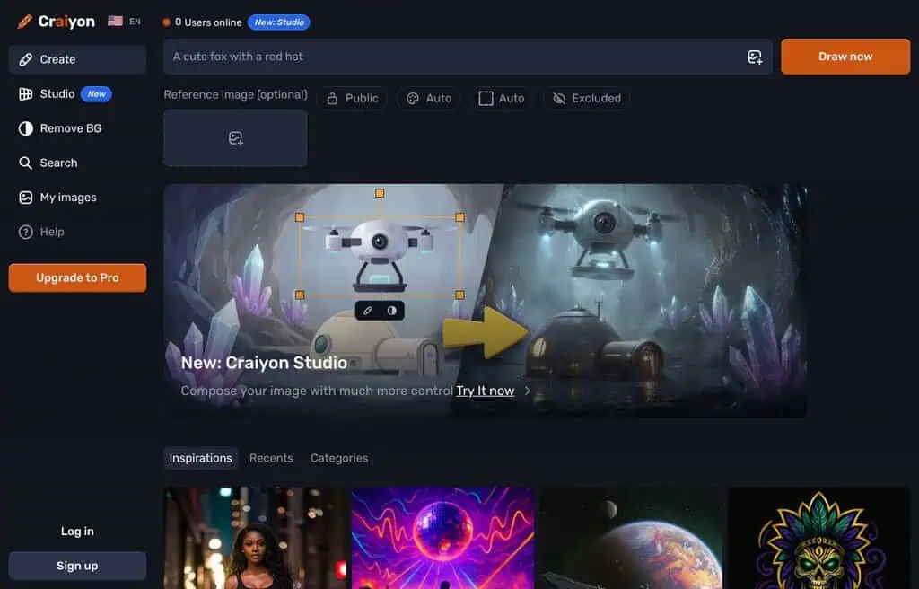 Craiyon free AI image generator interface