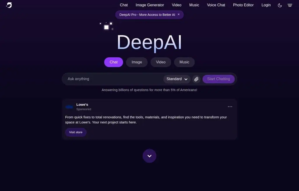 DeepAI text to image generator interface