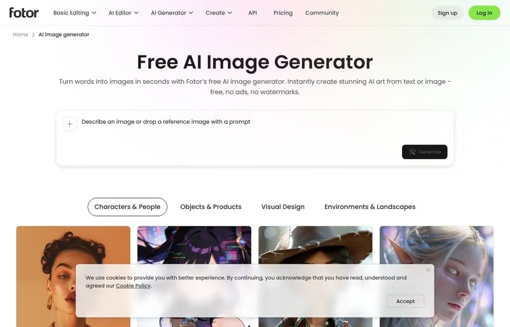 Fotor AI image generator and photo editing suite
