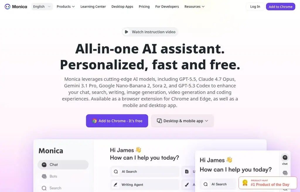 Monica all-in-one AI assistant with image generation