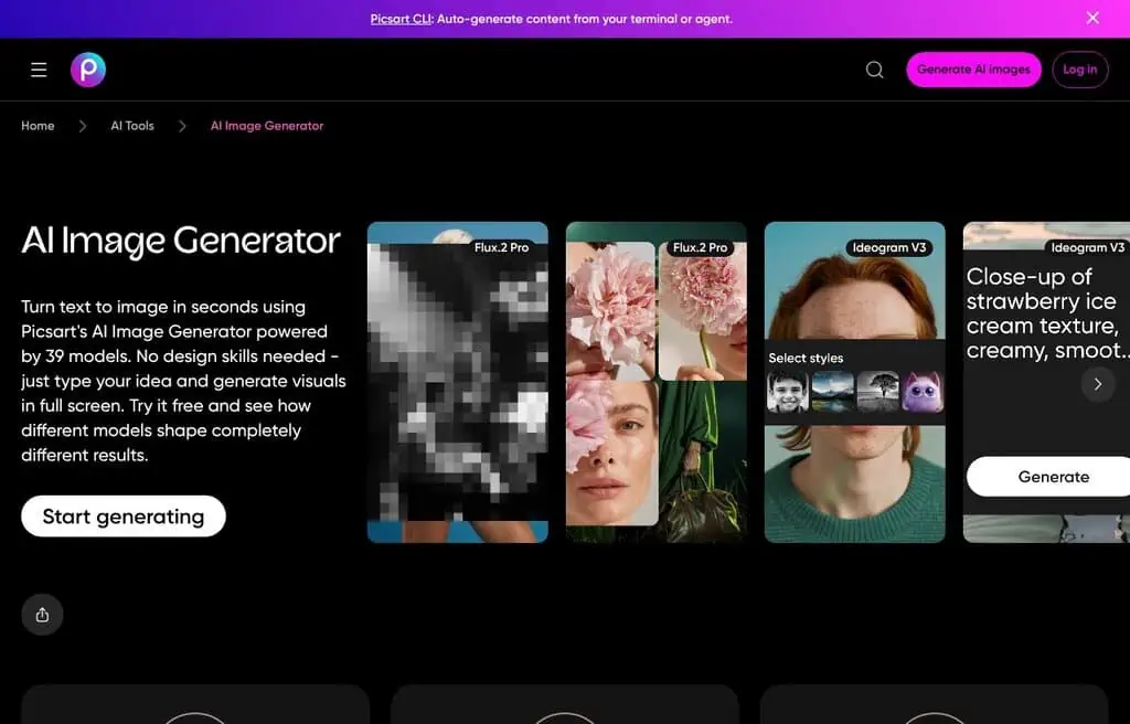 Picsart AI image generator and editing suite