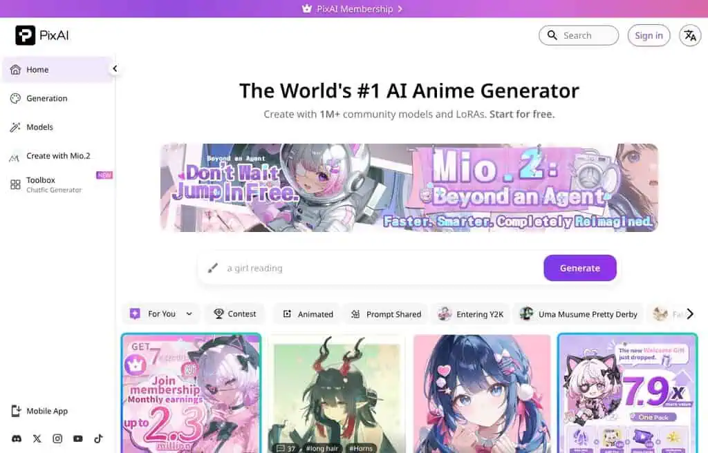 PixAI anime AI art generator