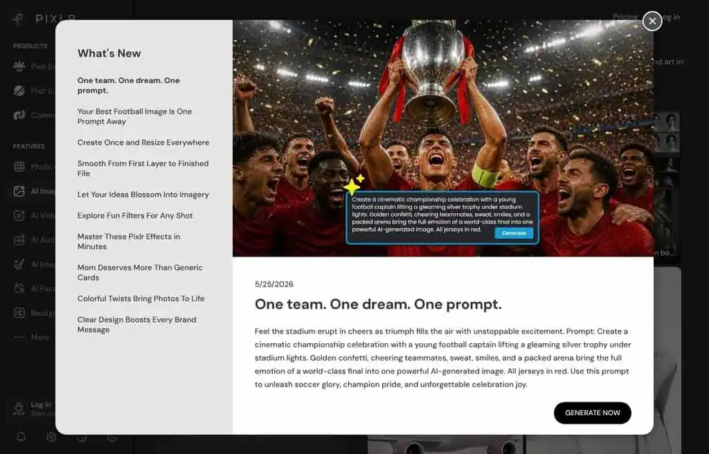 Pixlr browser-based AI image generator and editor