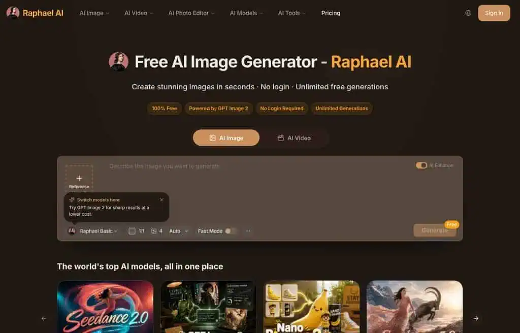 Raphael AI free Flux image generator