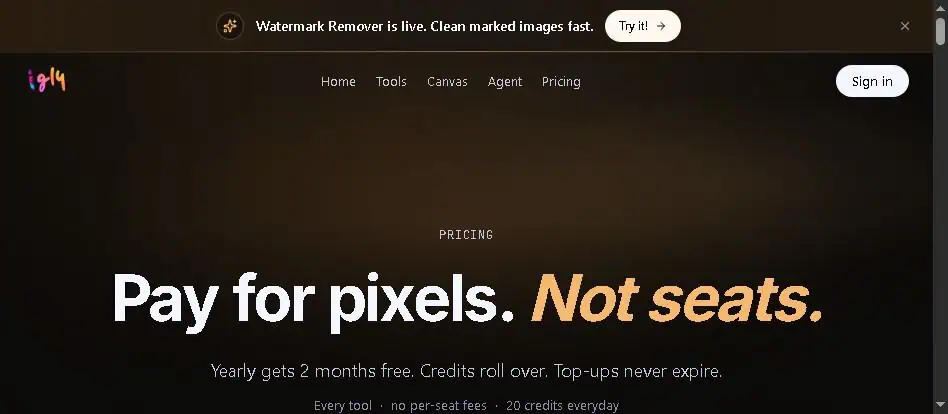 Igly credit-based pricing with Starter, Pro and Max plans