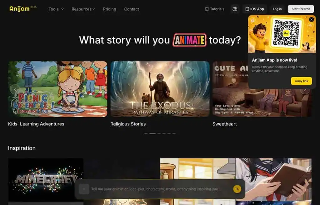 Anijam AI script to animated clip generator