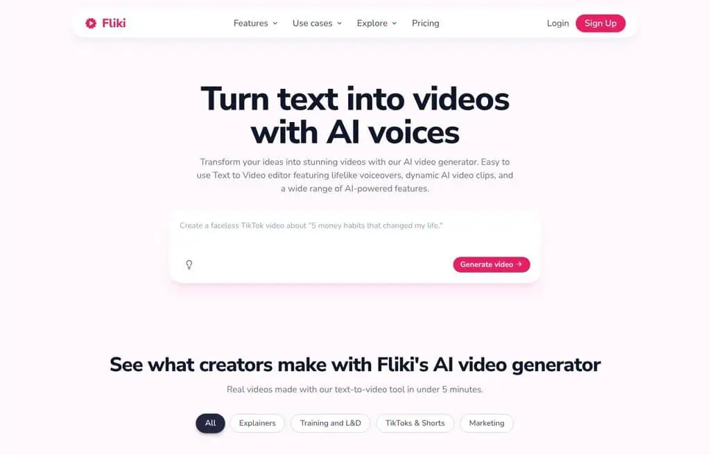 Fliki text-to-video generator with AI voiceovers