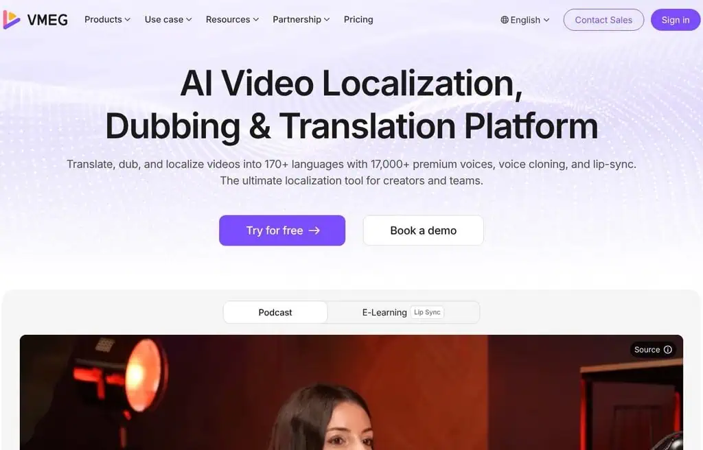 VMEG AI video translation and dubbing tool